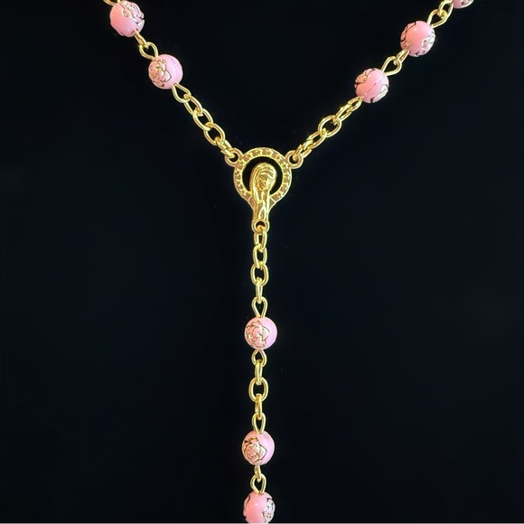 Handmade Pink Acrylic Crystal Catholic Prayer Rosary - Picture 2 of 5